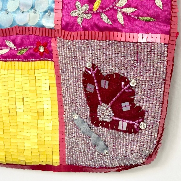 Christiana Mini Tote Fully Beaded & Embellished Bag Fuchsia Pink Gold EUC - Picture 7 of 13